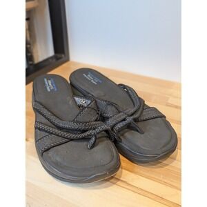 Skechers Relaxed Fit Memory Foam Thong Sandals Black Comfort‎ Size 11